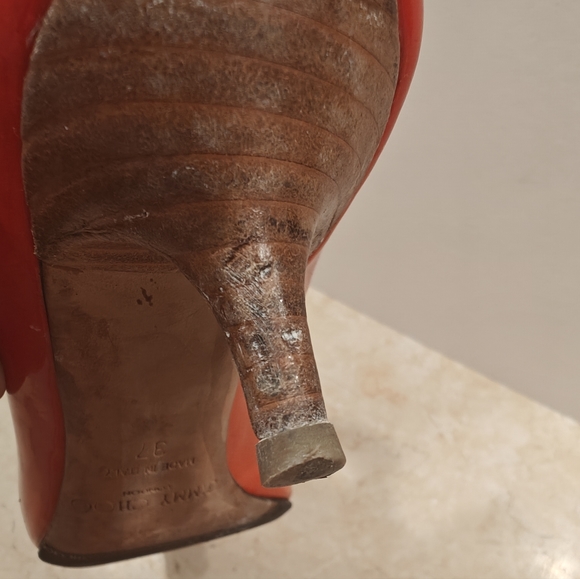 Jimmy Choo Red/Orange Patent Kitten Heels - Size 37 EU (6.5 US) - Picture 4 of 12